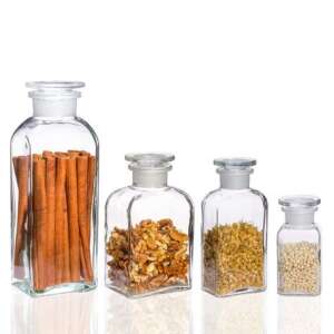 Set de 4 borcane din sticlă cu capace etanșe, perfecte pentru depozitarea condimentelor, ierburilor sau altor bunuri uscate - Recipiente de depozitare pentru bucătărie