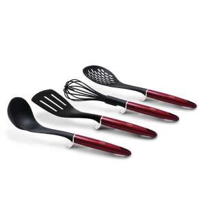 Berlinger Haus BH-6235N Burgundy Edition 4 piece kitchen tool set, featuring a ladle, spatula, slotted spoon, and whisk - Kitchen Tool Set