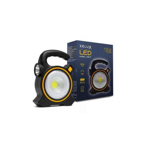 Zelux 10W újratölthető napelemes LED munkalámpa, hordozható, fogantyúval, 1000 lumen, COB LED, powerbank funkció