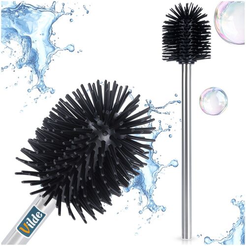 Silikon WC Kefe, Cserélhető Fej, 35 cm, Ezüst 149593972 - WC kefe és tartó