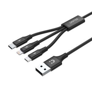 UNITEK 3 az 1-ben USB töltőkábel, fekete, USB-C, Lightning, Micro-USB - Unitek