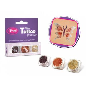 TYTOO Glitzer Tattoo Puder Set - 3 x 2,5 ml, Kosmetikglitzer für temporäre Tattoos - Nono