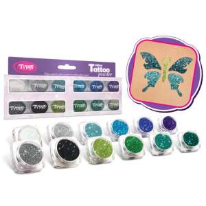 Set Pudră Sclipici pentru Tatuaje TYTOO - 12 Culori Reci, sclipici cosmetic pentru tatuaje temporare - TyToo Tatuaje temporare