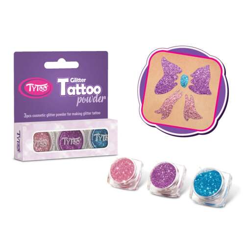 Tytoo Csillám Tetováló Por Szett - 3 x 2,5 ml - Babarózsaszín, Világos Mályva, Türkizkék