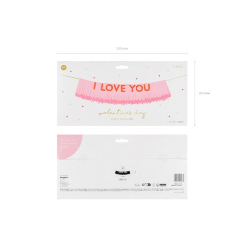 Szeretlek banner csomagolása, I Love You Valentin napi girland, 150x30 cm 