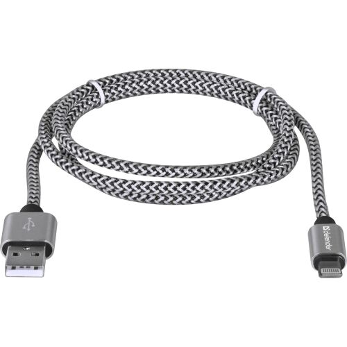 Defender USB-LIGHTNING USB kábel 1m 2.1A fehér-fekete 165663822 - Lightning kábel