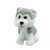 Hafici interactive husky plush toy, grey and white husky with blue collar, sitting on all fours