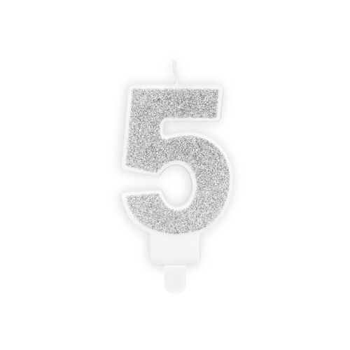 5-ös számú születésnapi gyertya, ezüst, 7 cm 150076944 - Születésnapi gyertya és tortadísz