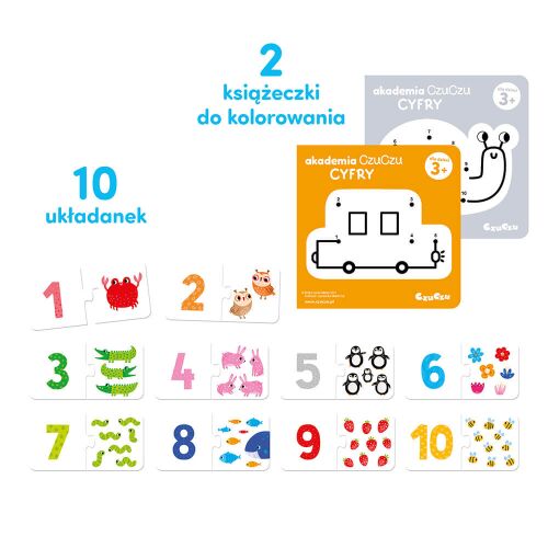 CzuCzu Akadémia CYFRA 3+ szám puzzle és színezőkönyvek, oktató játék óvodásoknak - Fejlesztő játék ovisoknak