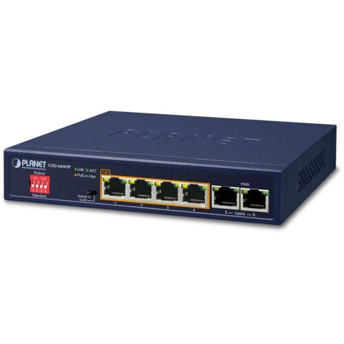 PLANET GSD-604HP asztali 4port GbE LAN nem menedzselhető PoE switch