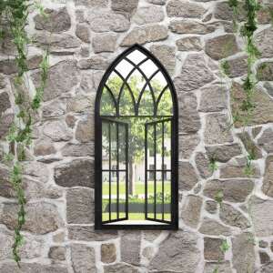 vidaXL fekete vas kerti tükör kültéri használatra 100 x 45 cm, ívelt ablakos kialakítás, rusztikus megjelenés, dekoratív tükör kertbe - Tükör