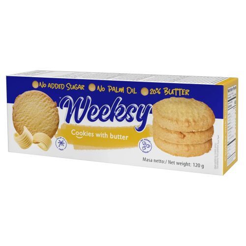 Weeksy vajas keksz, 120g-os csomag, hozzáadott cukor nélkül, pálmaolaj nélkül - Keksz