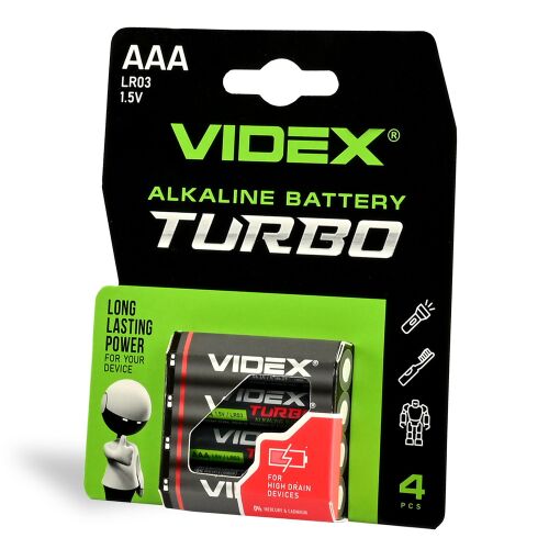 4 db nagy teljesítményű Videx AAA LR03 turbó alkáli elem 1,5 V 1300 mAh