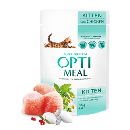 OPTIMEAL Macska Kitten Csirkés Nedves Macskaeledel 85g az erős immunitásért - Macskaeledel