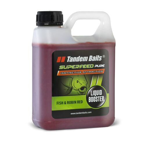 Tandem Baits SuperFeed Pure Booster Fish & Robin Red flakon fehér alapon - Etetőanyag aroma