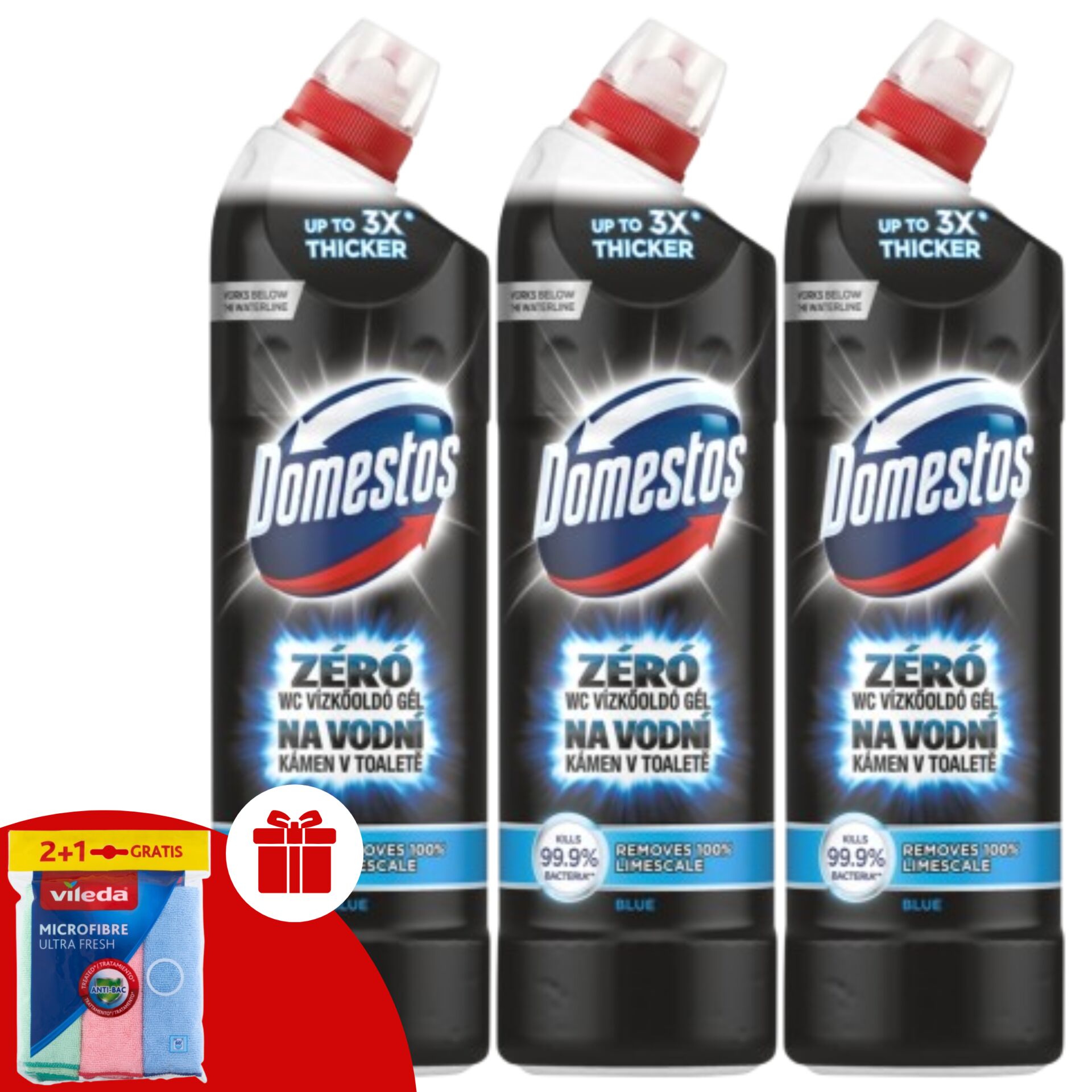 E-shop Domestos Zero Blue WC gél na odstraňovanie vodného kameňa 3x750ml...