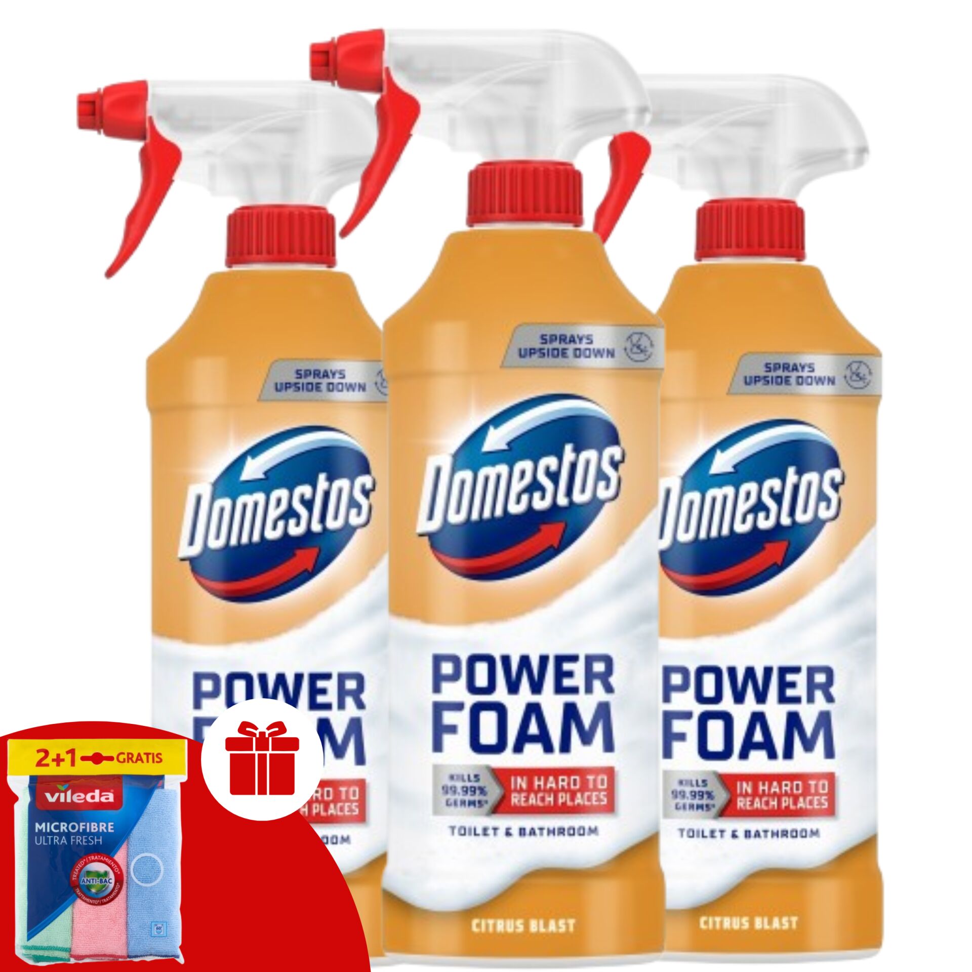 E-shop Domestos Power Foam Spray Citrus Blast 3x435ml + darčekové utierk...