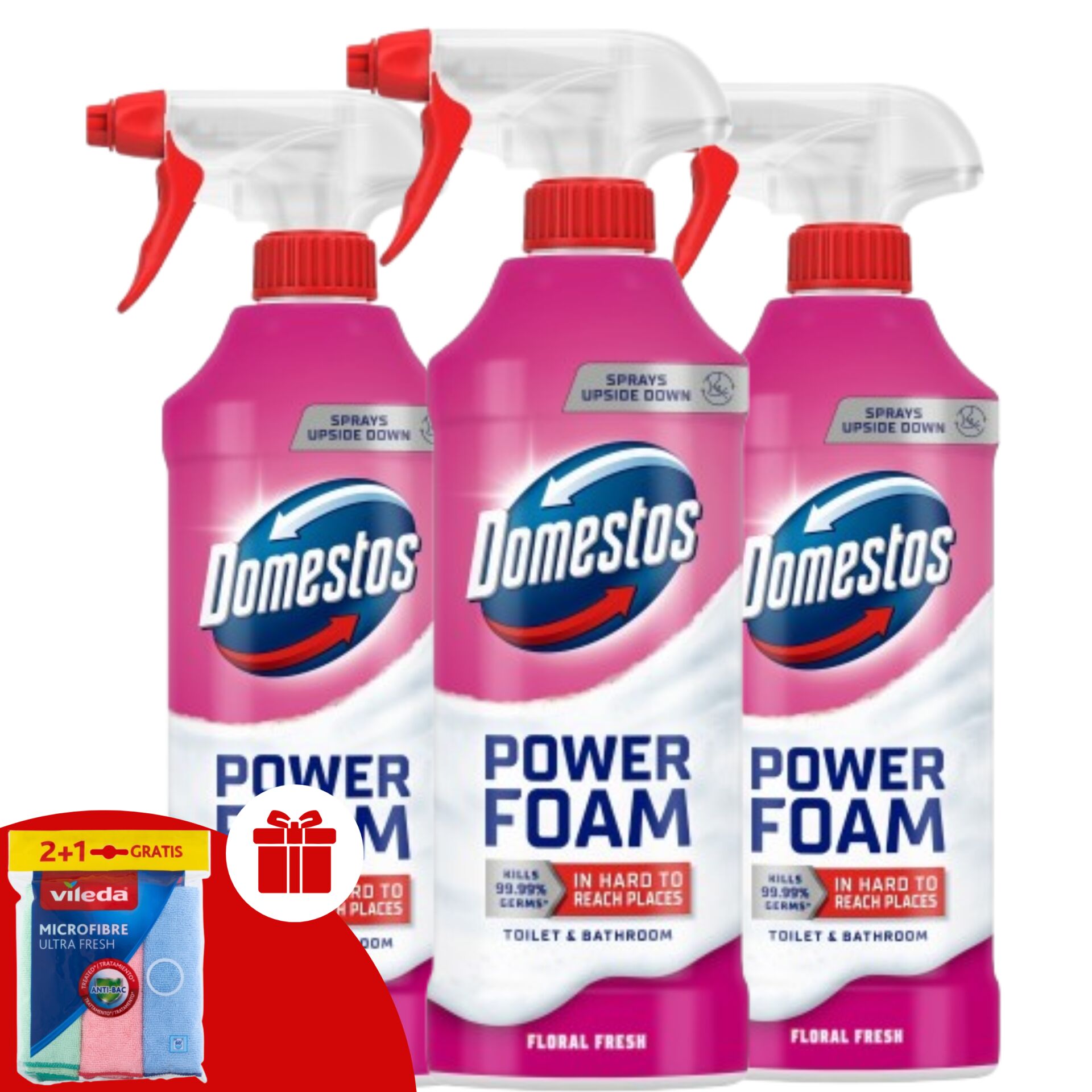 E-shop Domestos Power Foam Spray Floral Fresh 3x435ml + darčekové obrúsk...