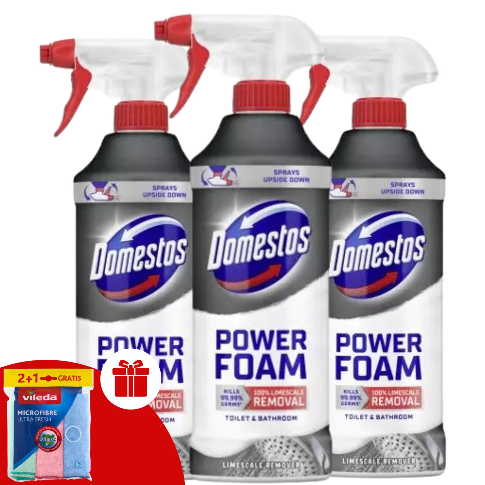 E-shop Domestos Power Penový čistiaci sprej na WC a kúpeľne 3x435ml + da...