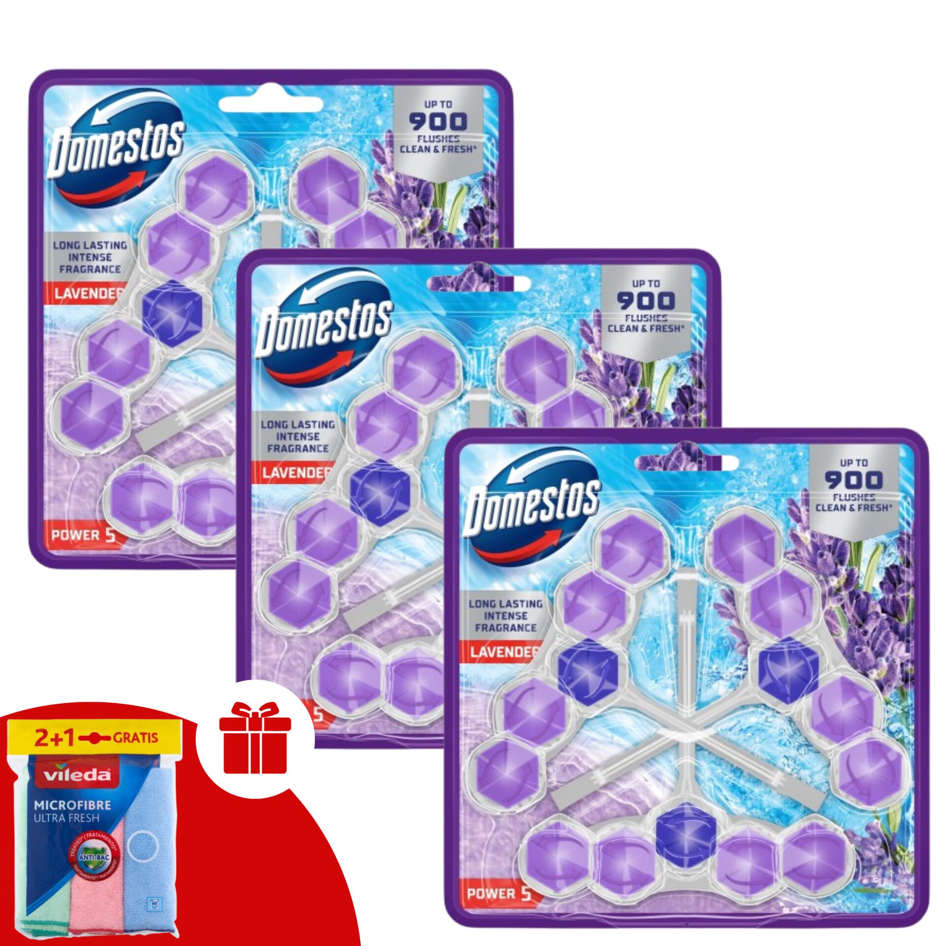 E-shop Domestos Power5 osviežujúci blok na toaletu Levanduľa (9x50g) + d...