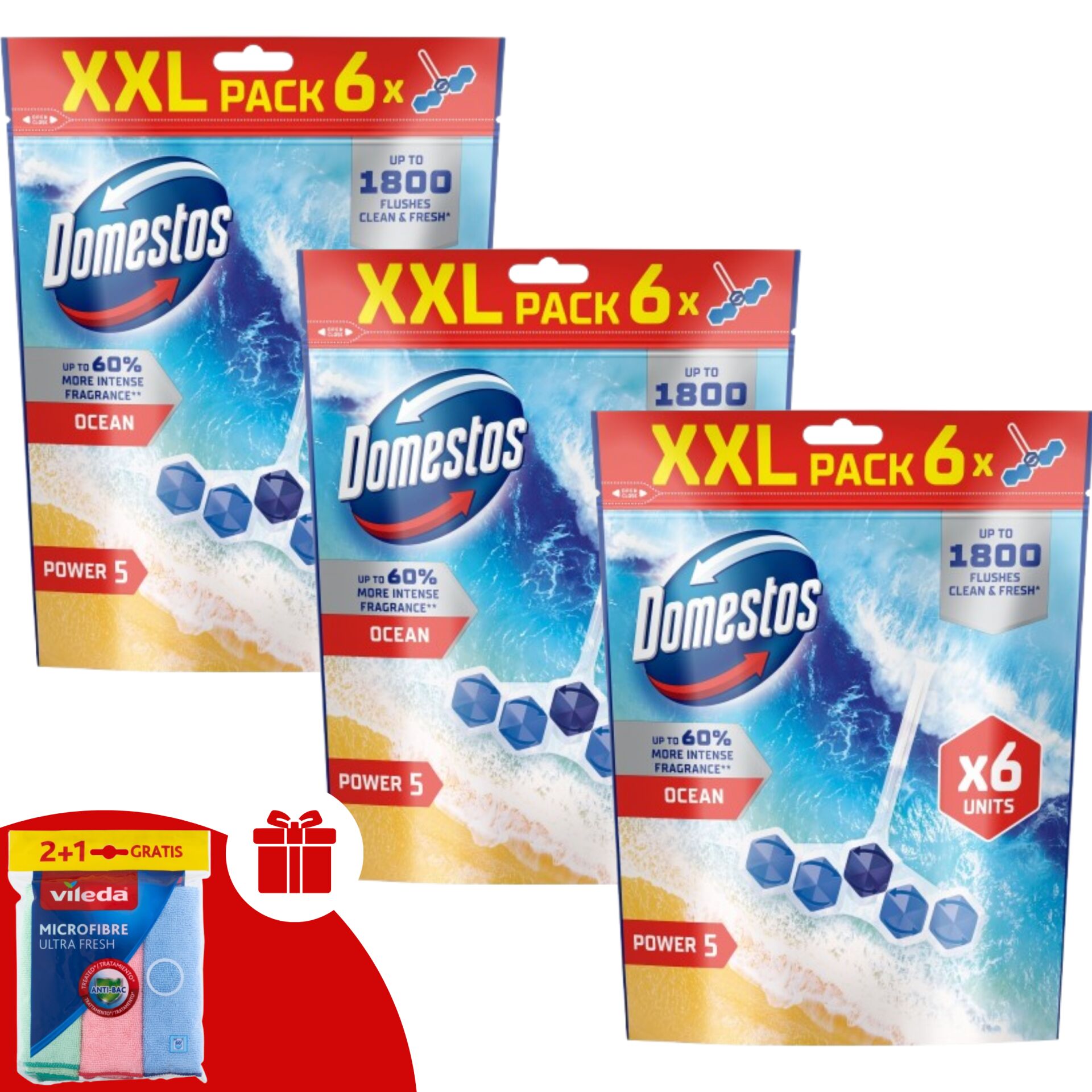 E-shop Domestos Power5 Blok na osvieženie toalety Ocean (18x50g) + darče...