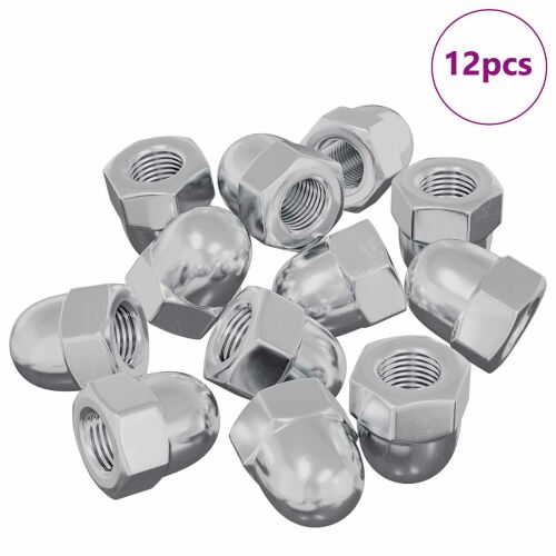 vidaXL M6 x 10 mm Ezüst Vas Anyacsavarok 12 db közelről fehér háttérrel - Csavar