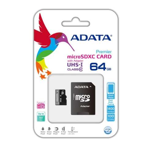 ADATA MicroSDXC 64GB + ADAPTER UHS-I CL10 (AUSDX64GUICL10-RA1)