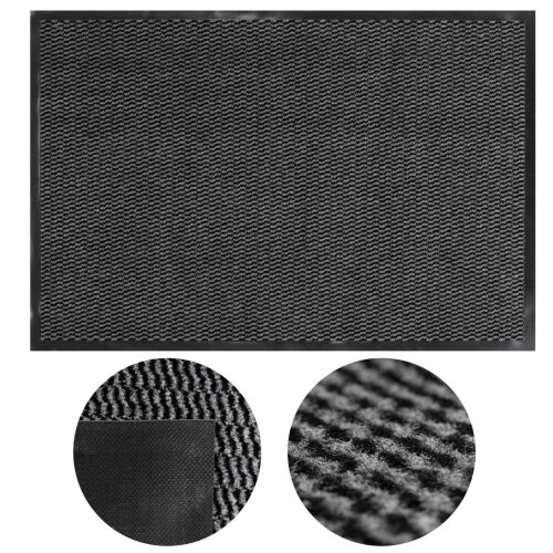Springos Ha7533 fekete és szürke lábtörlő, PVC bejárati szőnyeg 60x90 cm, közeli részletekkel a felületről és a hátoldalról - Lábtörlő