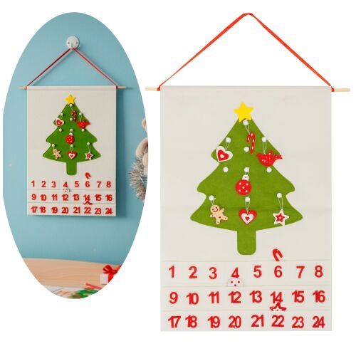 Springos filc karácsonyfa adventi naptár, falra akasztható dekoráció - Adventi naptár