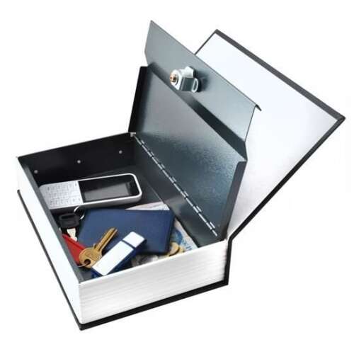 Malatec könyv alakú fém biztonsági széf, 2 kulccsal, 24×15,5×5,5 cm, fekete-fehér