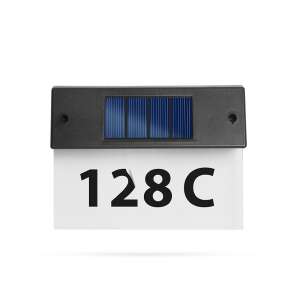 Solar powered house number light with clear acrylic plate, displaying the number 128C - House Number Plate
