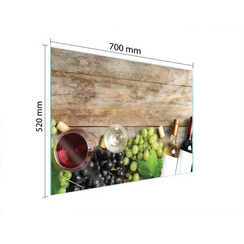 TMK ArtDeko üveg tűzhelyvédő 70x52 cm fa és bor mintával, ferde nézet - Háztartási nagygép kiegészítő
