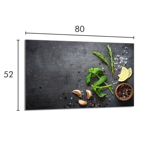 TMK ArtDeko Palaszürke üveg tűzhelyvédő lemez 80x52 cm fűszernövényekkel és fűszerekkel - Háztartási nagygép kiegészítő