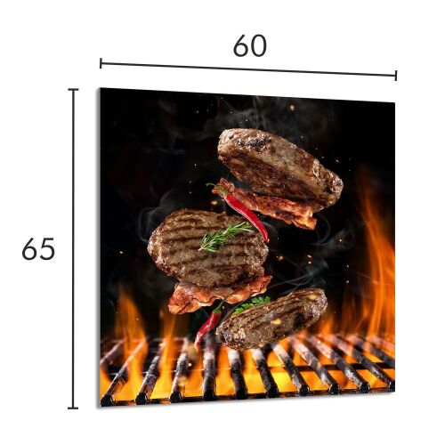 KONYHAI ÜVEG PANEL 60x65 Grillhez méretekkel, konyhai üveg panel grillhez 