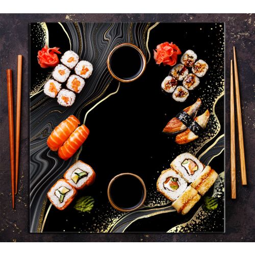 KONYHAI ÜVEG PANEL 60x65 Márvány sushi tálalódeszkaként 