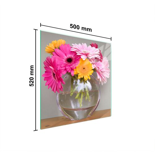 TMK ArtDeko üveg főzőlap védő 50x52 cm virágmintával és méretekkel - Tűzhelyvédő