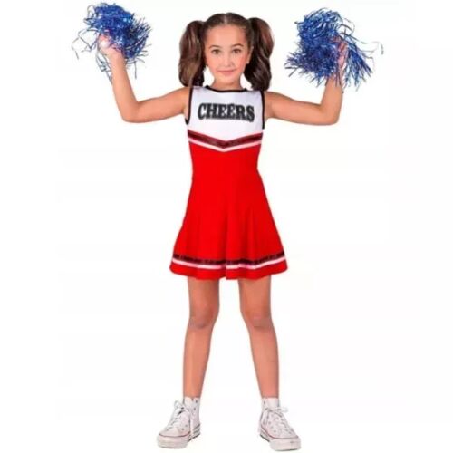 Pom-pom lány jelmez gyerekeknek, piros-fehér cheerleader ruha kék pomponokkal - Widmann