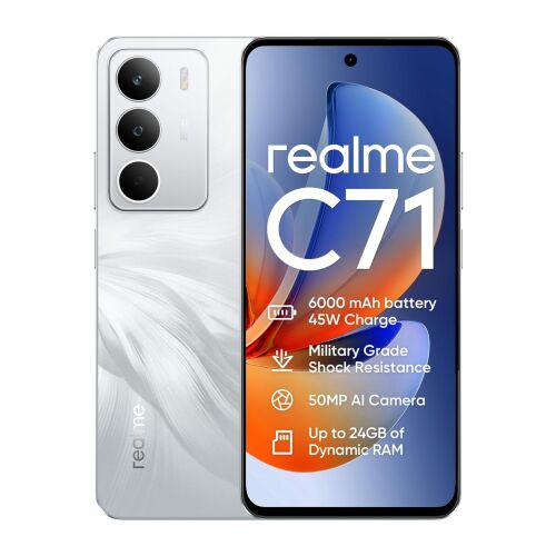 Realme C71 White Swan okostelefon 50MP AI kamerával, 6000mAh akkumulátorral és katonai szintű ütésállósággal - Realme