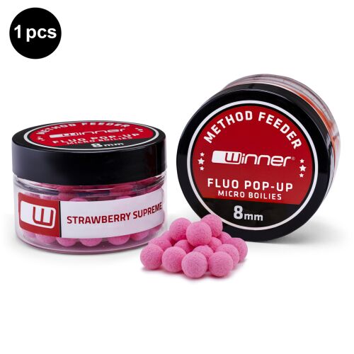 Method Feeder Winner Fluo Pop-Up Micro Boilies 8mm Strawberry Supreme tégelyben - PopUp