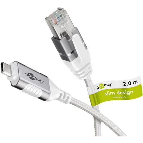 Goobay USB-C 3.2 Gen2 - RJ-45 Ethernet Adapterkábel 2m - Fehér