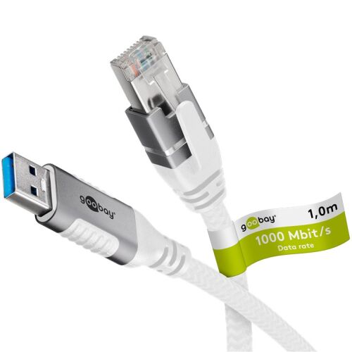 goobay USB-A 3.2 Gen1 - RJ-45 Ethernet átalakító kábel, 1m - fehér