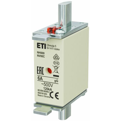 Biztosítékbetét NH00C 6A gG ETI 004181203 179926398 - Késes biztosíték