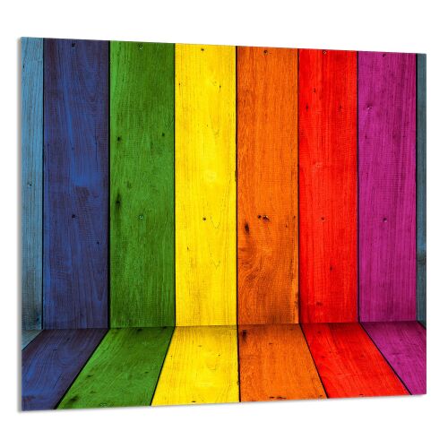 KONYHAI ÜVEG PANEL 65x60 Színes szivárványos fa mintával - Tűzhelyvédő