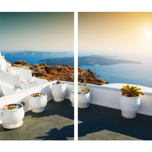 TMK ArtDeko üveg vágódeszka Santorini kilátással - Tűzhelyvédő