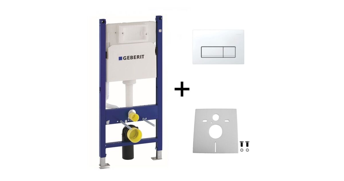 Set rezervor incastrat Geberit, Duofix, cu set fixare si clapeta alba ...
