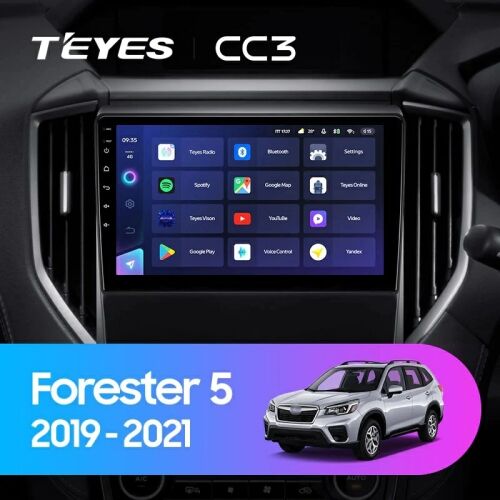 Teyes CC3 2K Android autó navigációs rendszer Subaru Forester 5 2018-2023-hoz alkalmazás ikonokkal és Forester autó képpel - Fejegység