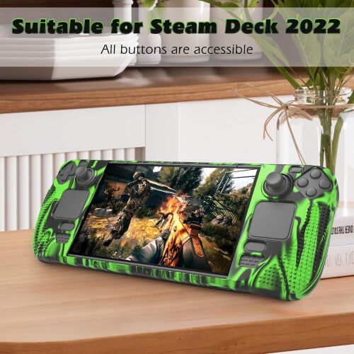 Valve Steam Deck 2021 zöld és fekete szilikon védőtok - Játékkonzol tok