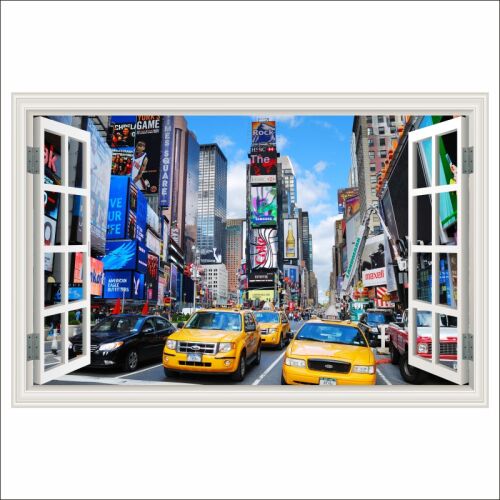 Öntapadós Times Square tapéta New York City sárga taxikkal és ablak kilátással - Építkezés és felújítás