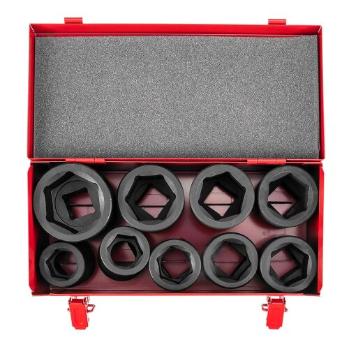 NEO Tools 1 hüvelykes ütőfej készlet piros fém tokban, 27-50 mm - Szerszám