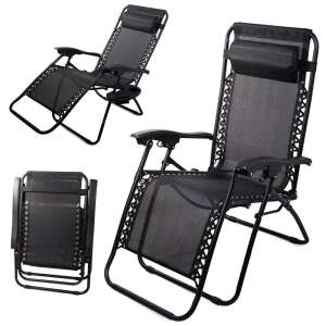Collage of RelaxDays black folding sun lounger, multiple views - Sun Lounger & Deck Chair
